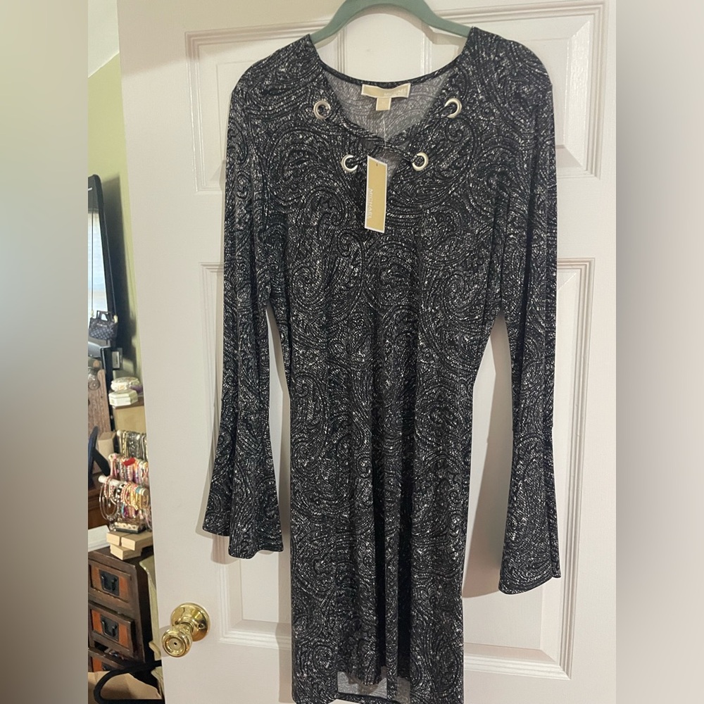 Michael Kors Black and Gray Long Sleeve Dress